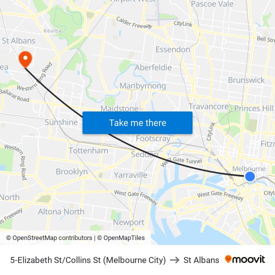 5-Elizabeth St/Collins St (Melbourne City) to St Albans map