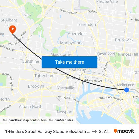 1-Flinders Street Railway Station/Elizabeth St (Melbourne City) to St Albans map