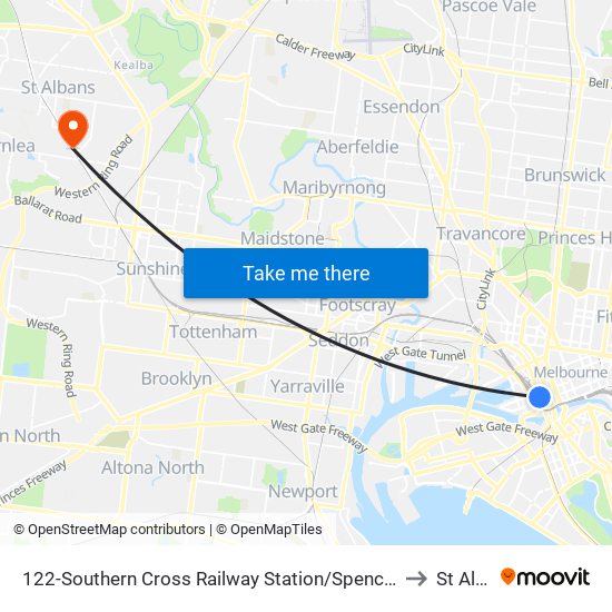 122-Southern Cross Railway Station/Spencer St (Melbourne City) to St Albans map