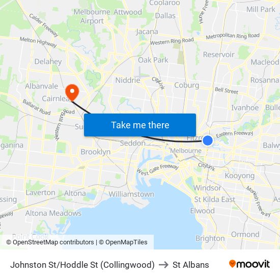 Johnston St/Hoddle St (Collingwood) to St Albans map