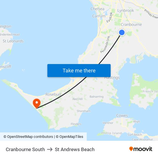Cranbourne South to St Andrews Beach map