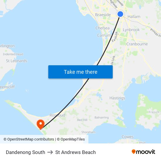 Dandenong South to St Andrews Beach map