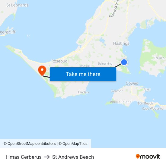 Hmas Cerberus to St Andrews Beach map