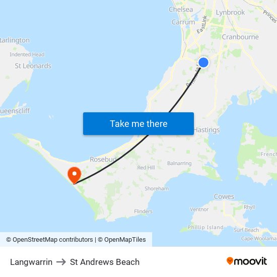 Langwarrin to St Andrews Beach map