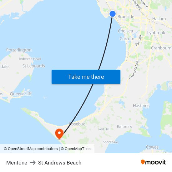 Mentone to St Andrews Beach map