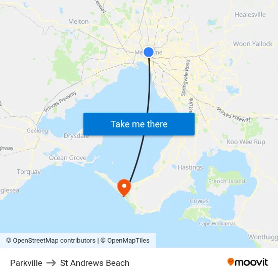 Parkville to St Andrews Beach map