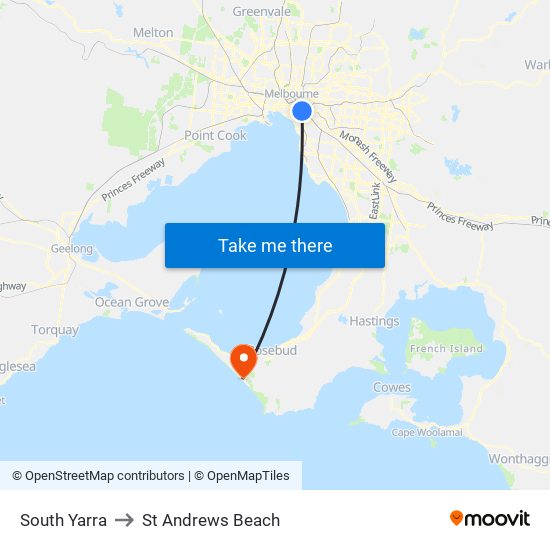South Yarra to St Andrews Beach map