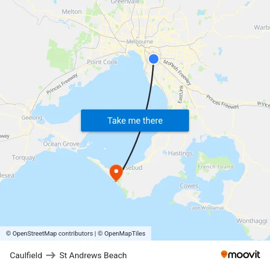 Caulfield to St Andrews Beach map