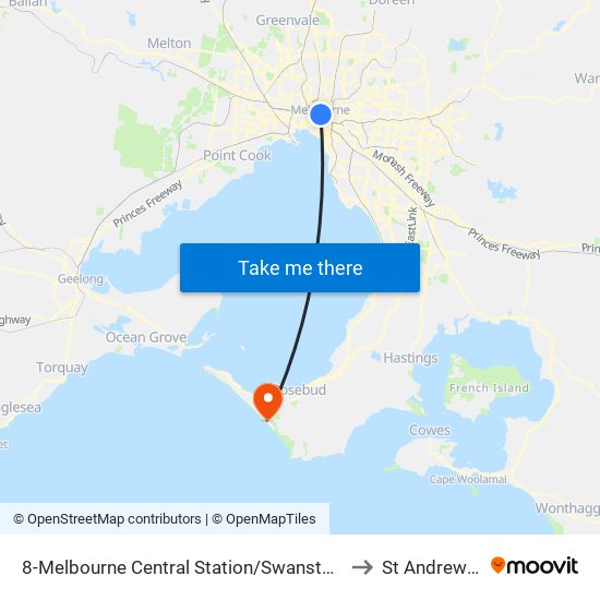 8-Melbourne Central Station/Swanston St (Melbourne City) to St Andrews Beach map