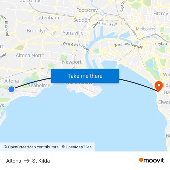 Altona to St Kilda map