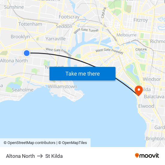 Altona North to St Kilda map