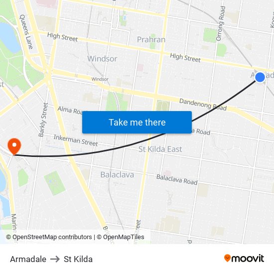 Armadale to St Kilda map