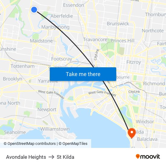 Avondale Heights to St Kilda map