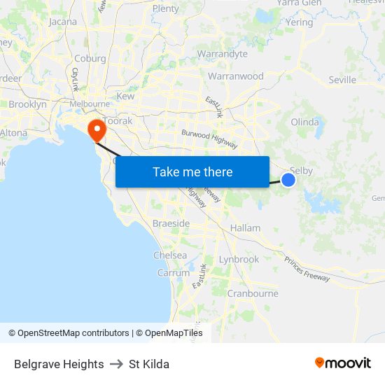 Belgrave Heights to St Kilda map