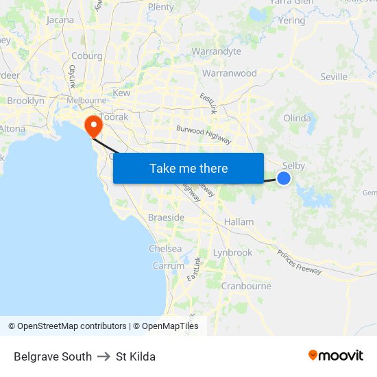 Belgrave South to St Kilda map
