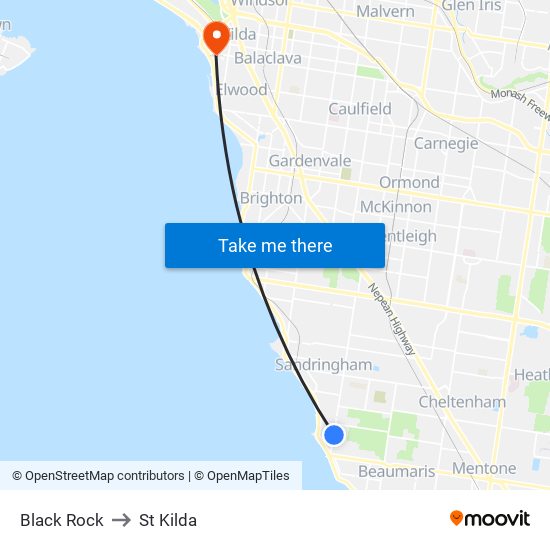 Black Rock to St Kilda map