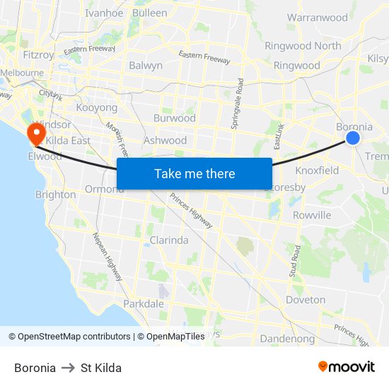 Boronia to St Kilda map