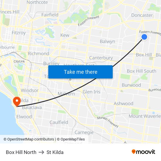 Box Hill North to St Kilda map