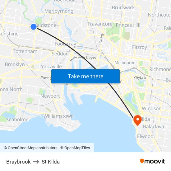 Braybrook to St Kilda map