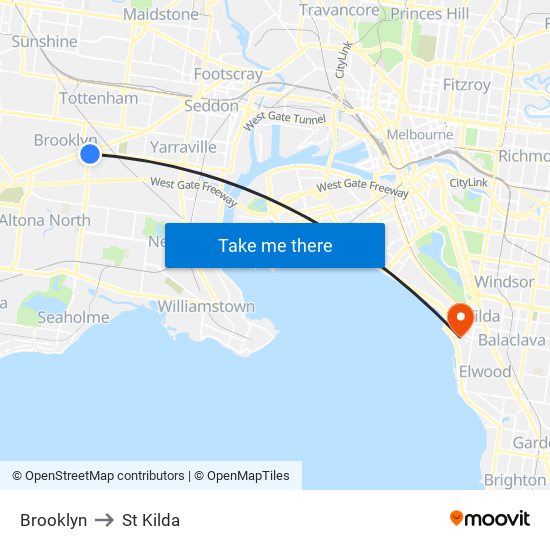 Brooklyn to St Kilda map