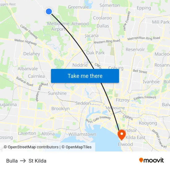Bulla to St Kilda map