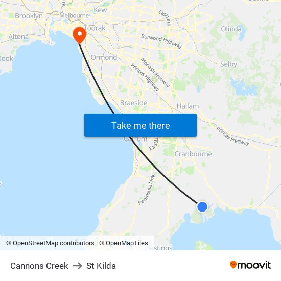 Cannons Creek to St Kilda map