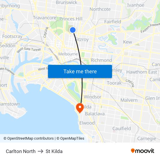 Carlton North to St Kilda map