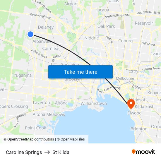 Caroline Springs to St Kilda map