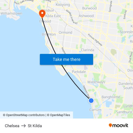 Chelsea to St Kilda map