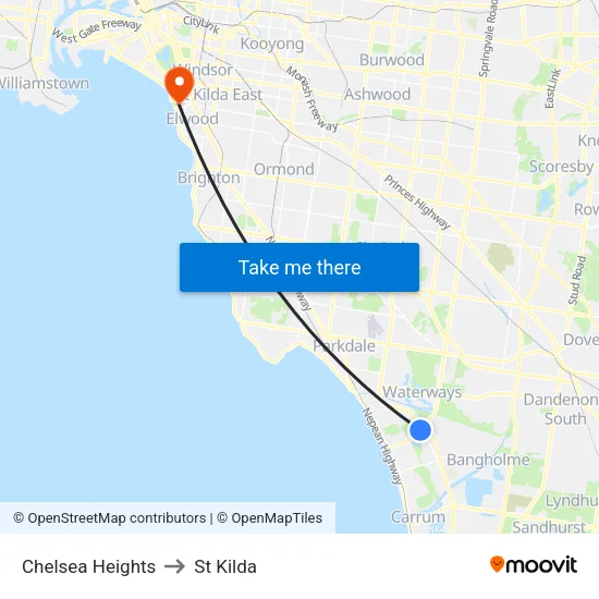 Chelsea Heights to St Kilda map