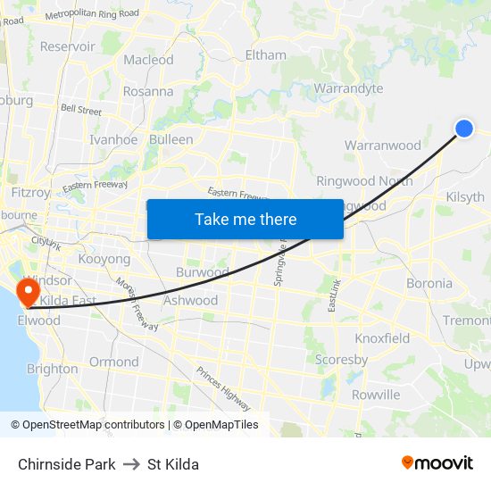 Chirnside Park to St Kilda map