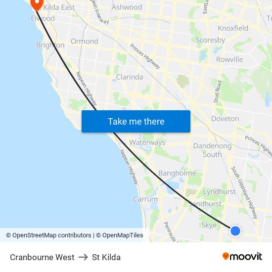 Cranbourne West to St Kilda map