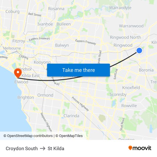 Croydon South to St Kilda map