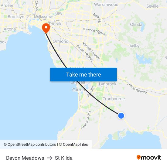 Devon Meadows to St Kilda map