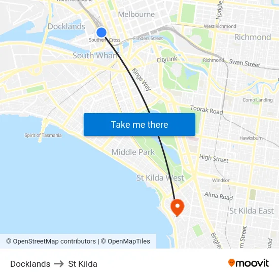 Docklands to St Kilda map