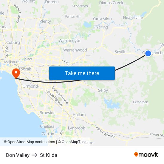 Don Valley to St Kilda map