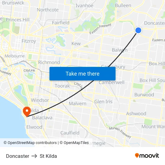 Doncaster to St Kilda map