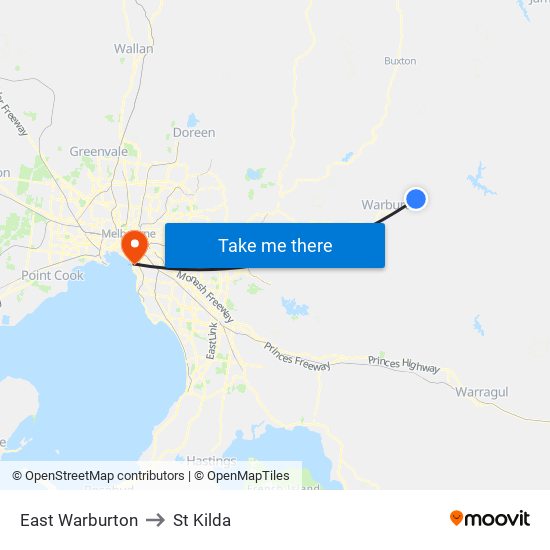 East Warburton to St Kilda map