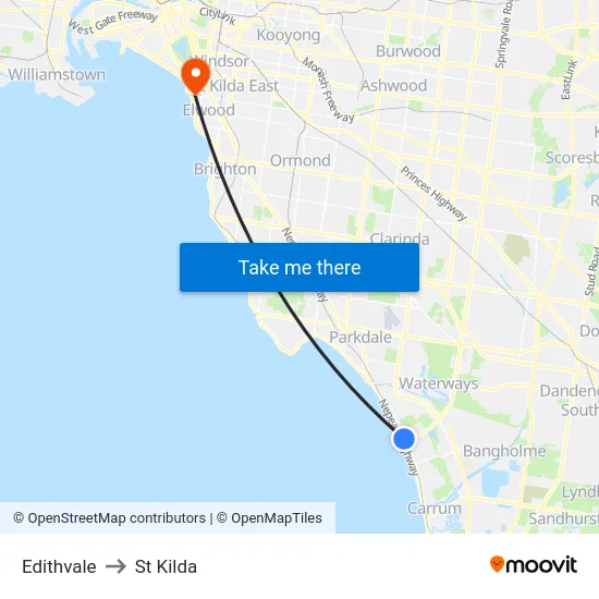 Edithvale to St Kilda map