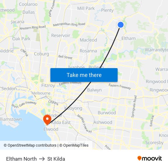 Eltham North to St Kilda map