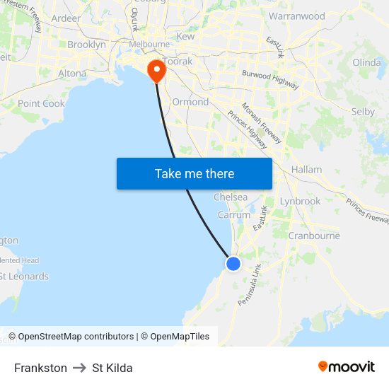 St Kilda Australia Map Frankston To St Kilda, Melbourne With Public Transportation