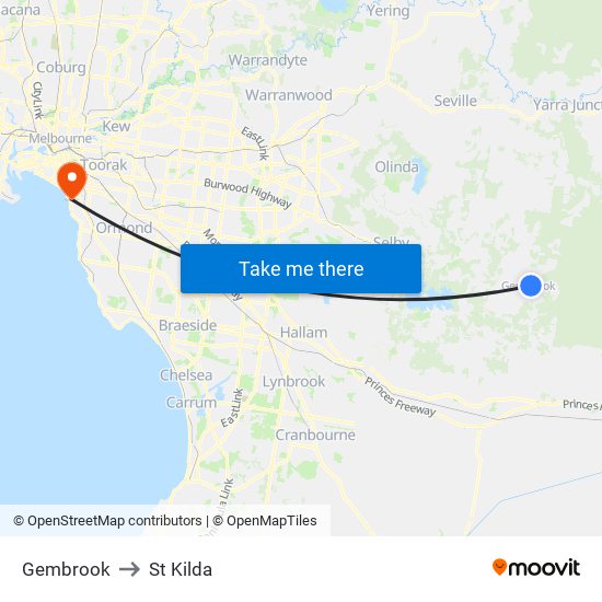 Gembrook to St Kilda map