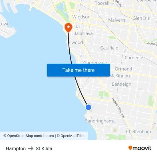 Hampton to St Kilda map