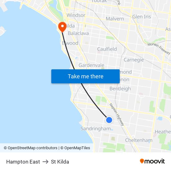 Hampton East to St Kilda map