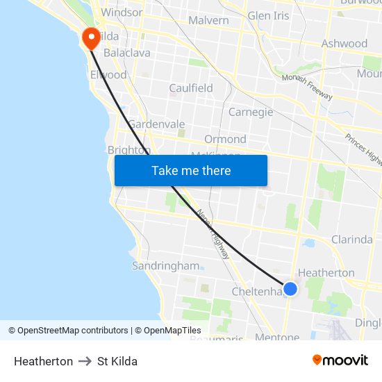 Heatherton to St Kilda map