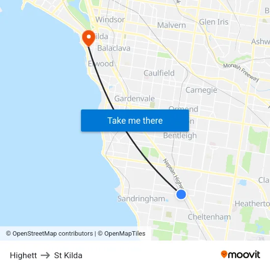 Highett to St Kilda map