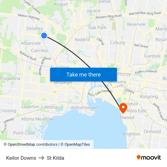 Keilor Downs to St Kilda map