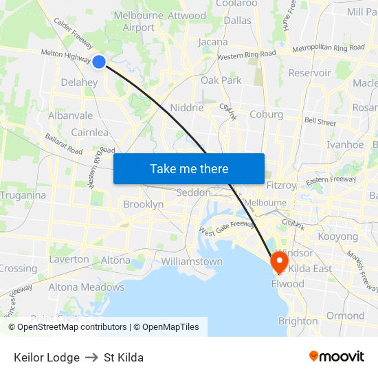 Keilor Lodge to St Kilda map