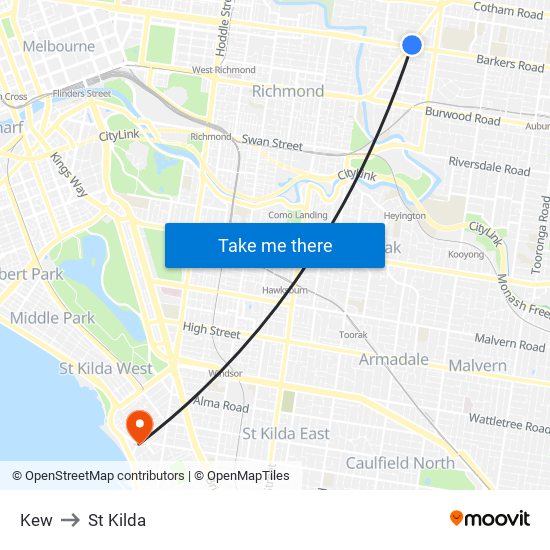 Kew to St Kilda map