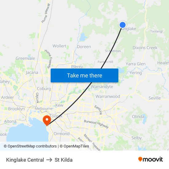 Kinglake Central to St Kilda map